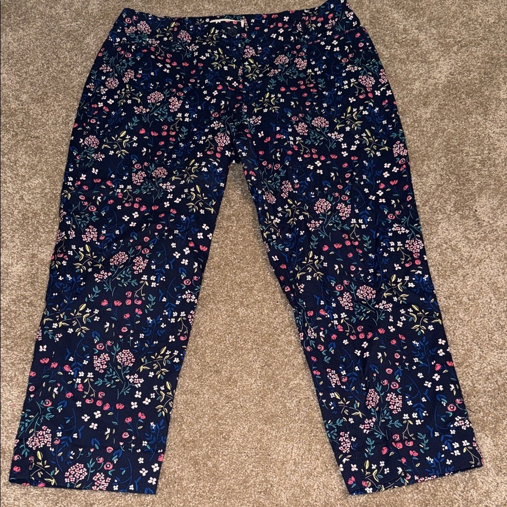 Talbots Floral Cropped Pants - Navy and Multicolor - 10P - B12